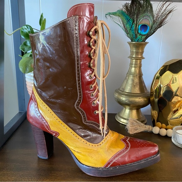 Charlie 1 Horse Sample Artisan Handcrafted Brazil Leather Multi Lace Up Heeled - Picture 8 of 14
